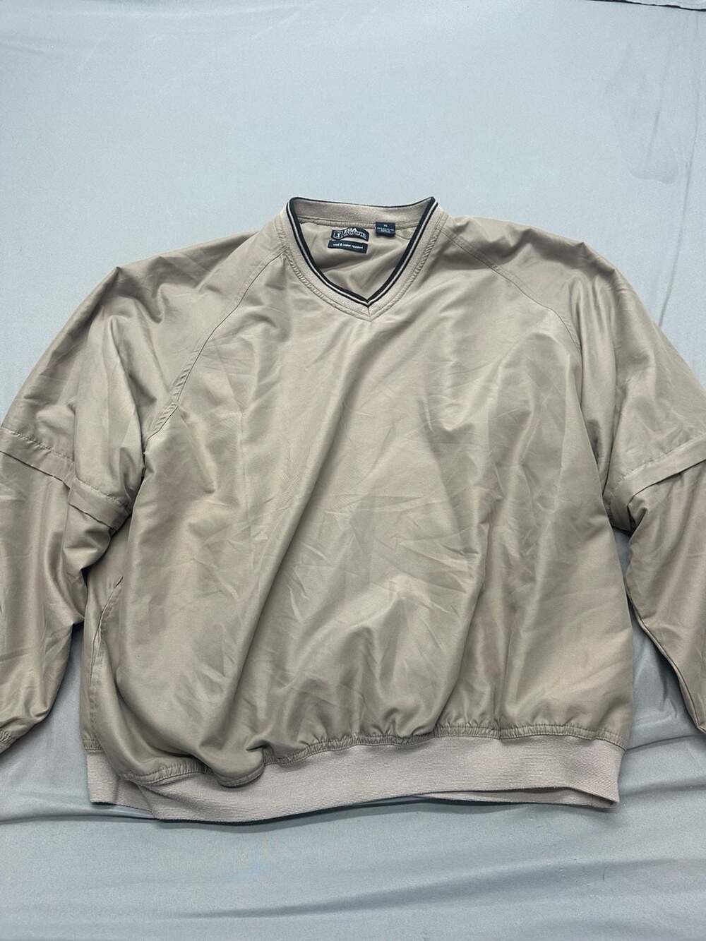 PGA Tour Men's XL V-Neck Wind & Water Resistant Golf Pullover Windbreaker Beige